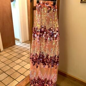 Sequin Embellished Pink Strapless Dress